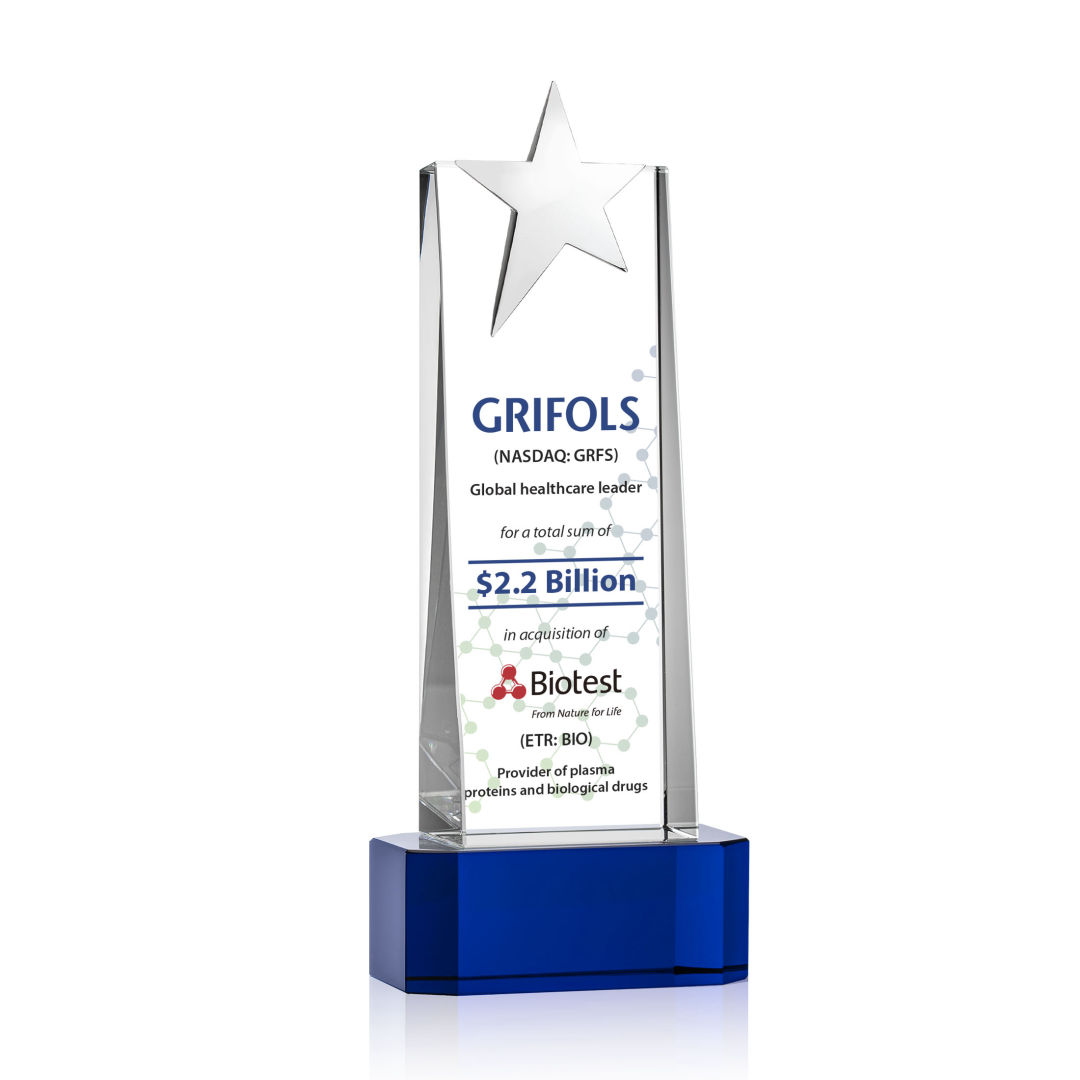 Fanshaw Silver Star VividPrint™ Award on Base - Blue 3