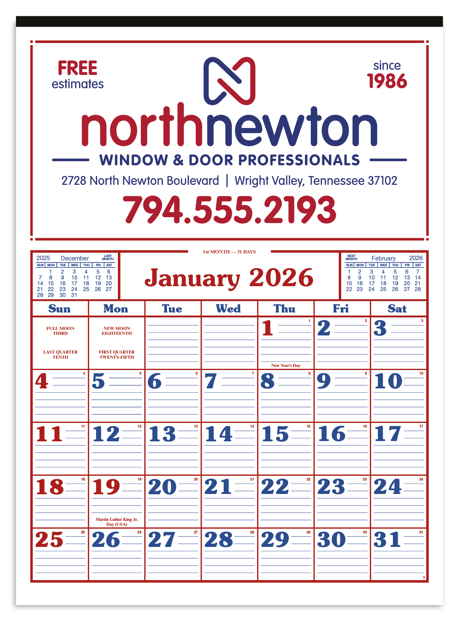 Skinner & Kennedy® Commercial 12-Sheet Calendar 22