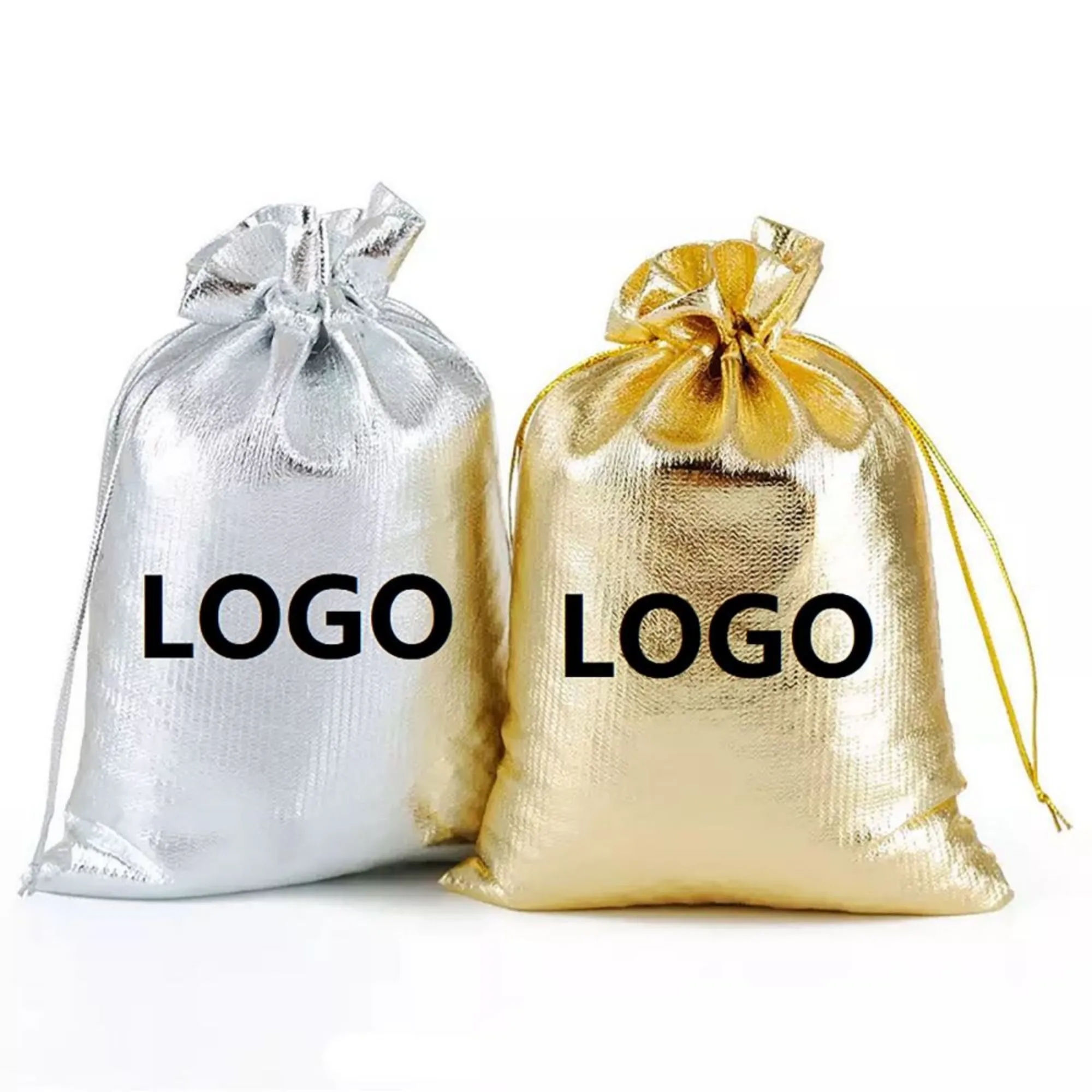 Golden & Silvery Shining Linen Drawstring Gift Bags