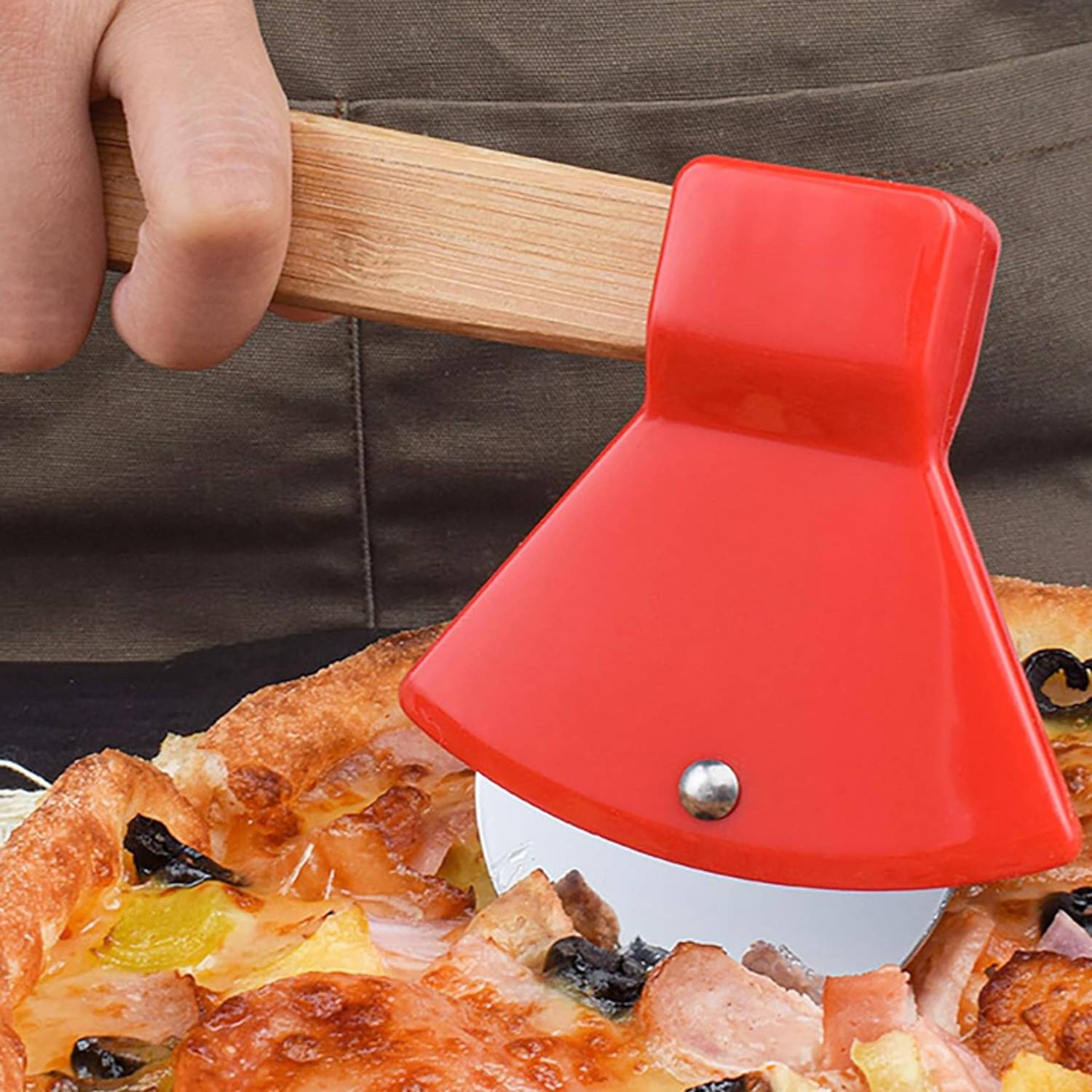 Ergonomic Bamboo Axe Pizza Cutter 4