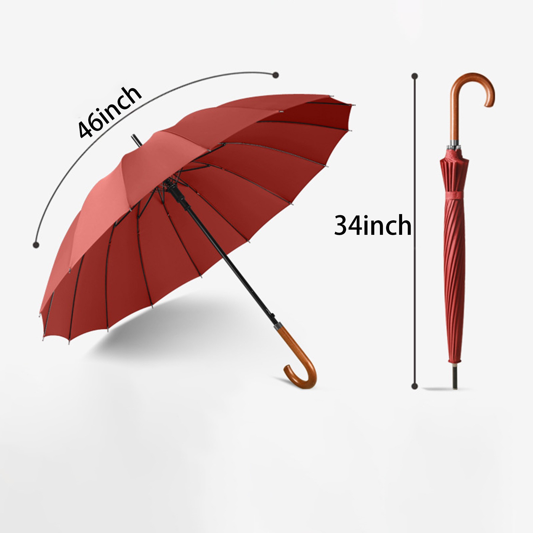 16 Ribs Wooden Handle Automatic Umbrella 5