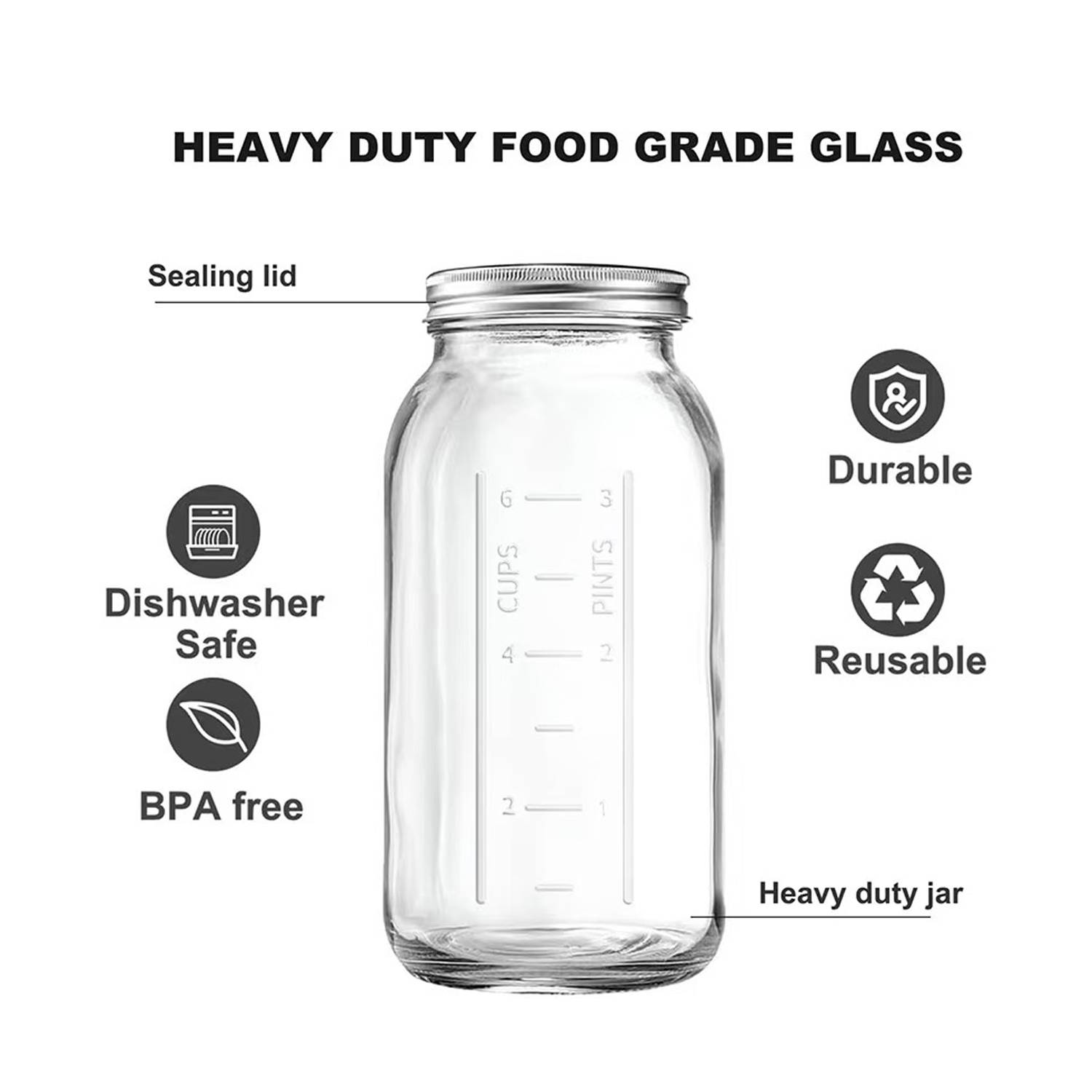 64oz BPA Free Wide Mouth Mason Jars w/ Lid 5