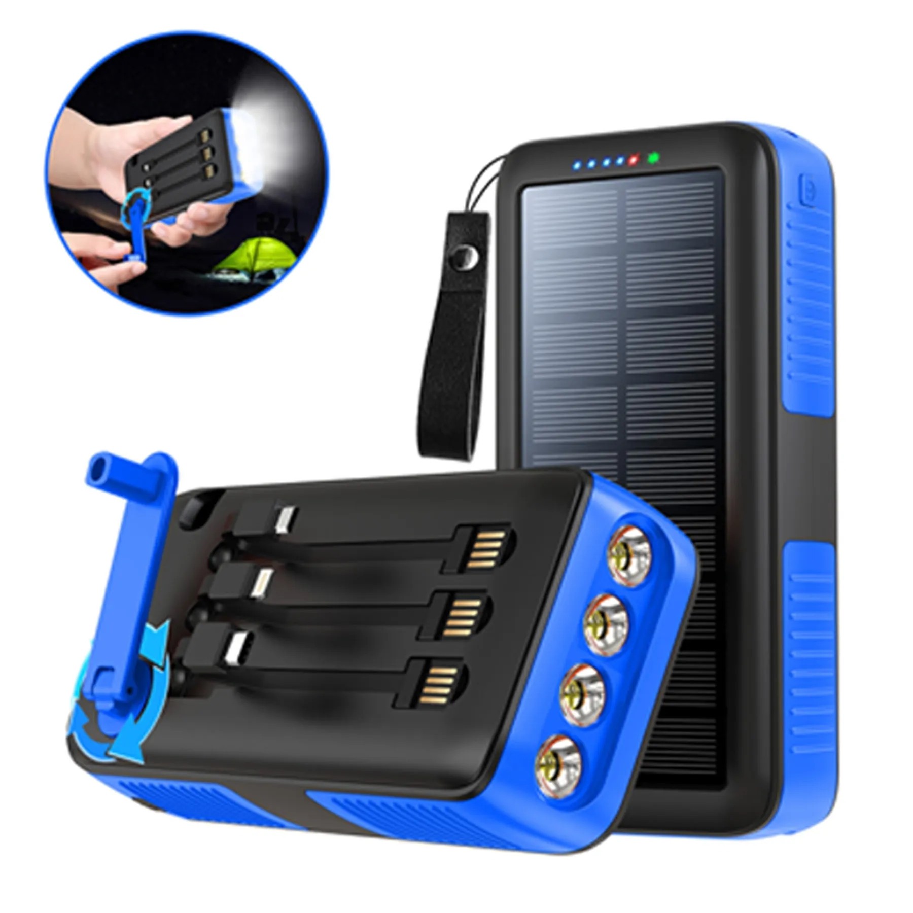 30000Mah Manual Rotation Solar Power Bank Flashlight 5
