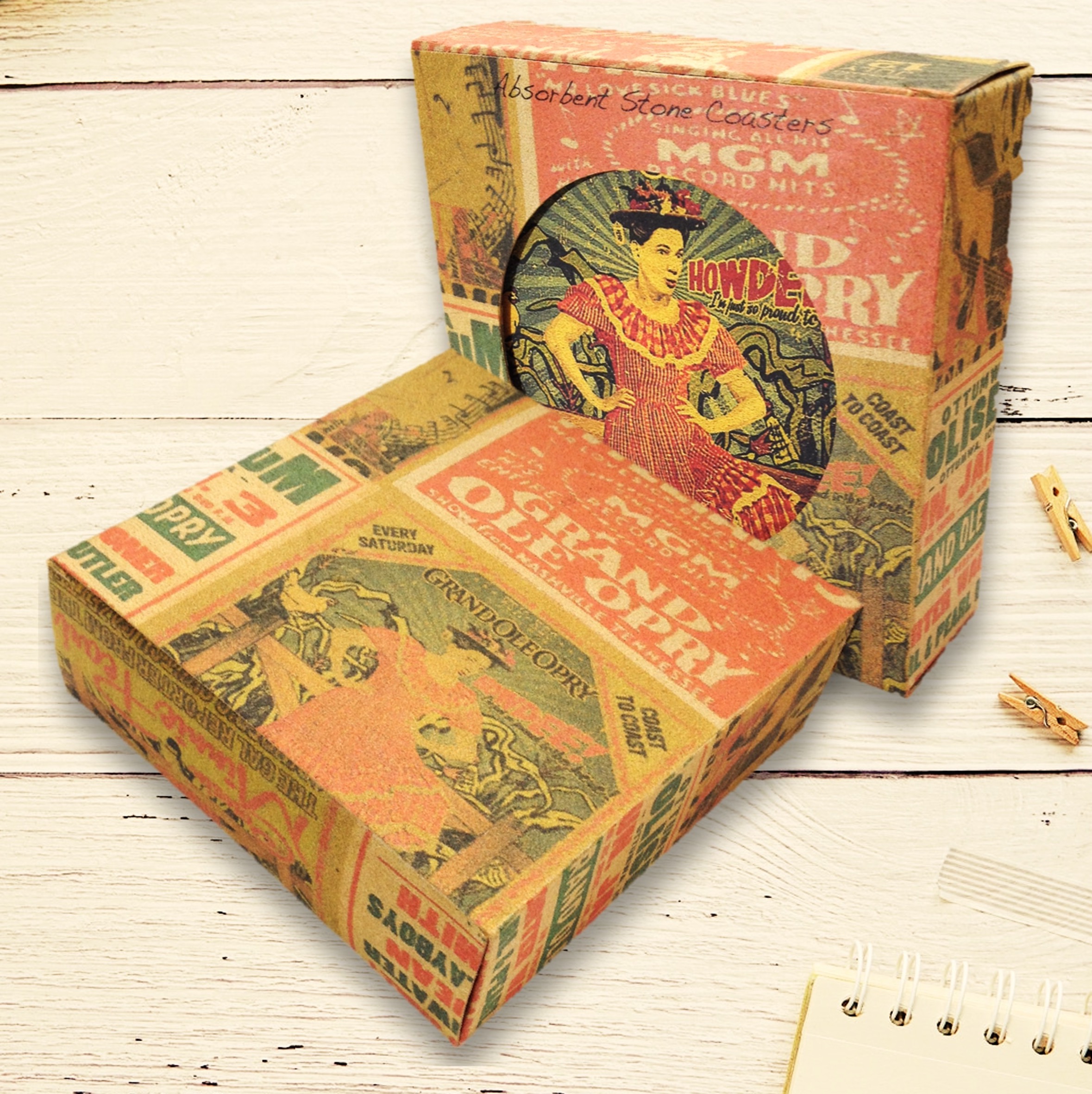 4 Square Absorbent Stone Coasters in a Fully Custom Printed Coaster Box - Full Bleed 1