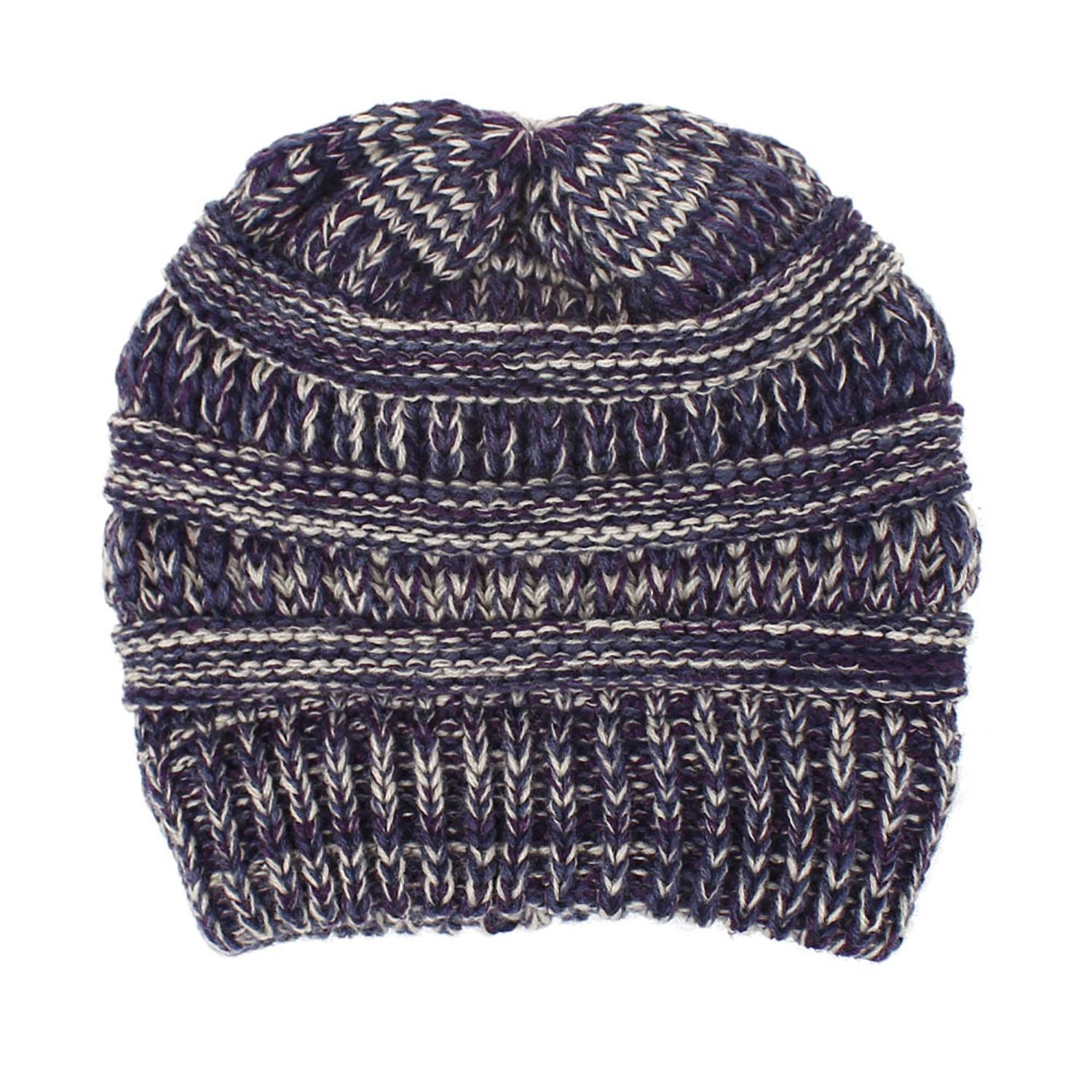 Stretchy Cable Knit Hat for Messy High Buns & Ponytails 17