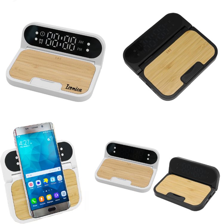 Bamboo 3-in-1 Wireless Charging Pad with Digital Clock 3