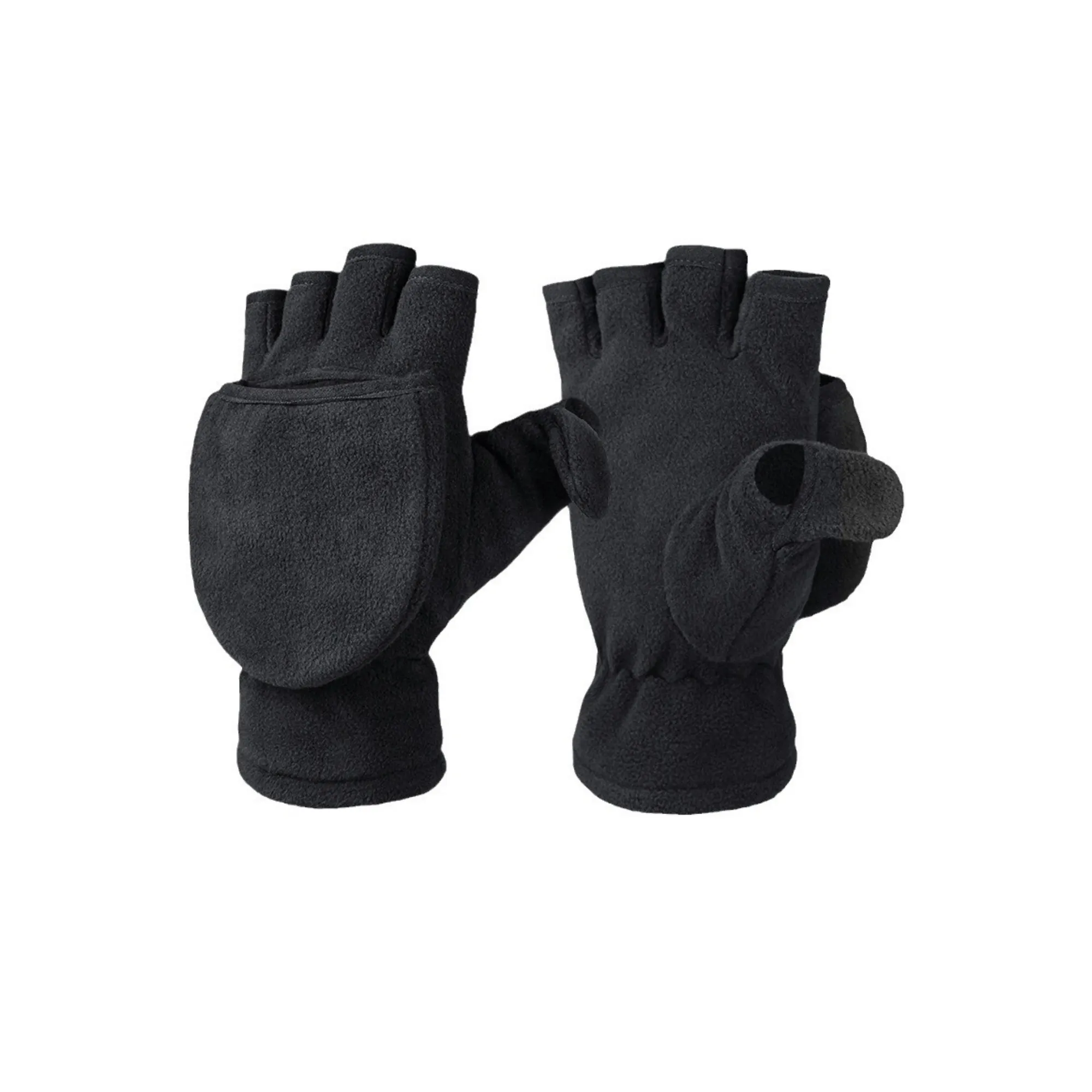 Fingerless Double - Layer Polar Fleece Flip Top Gloves" 2