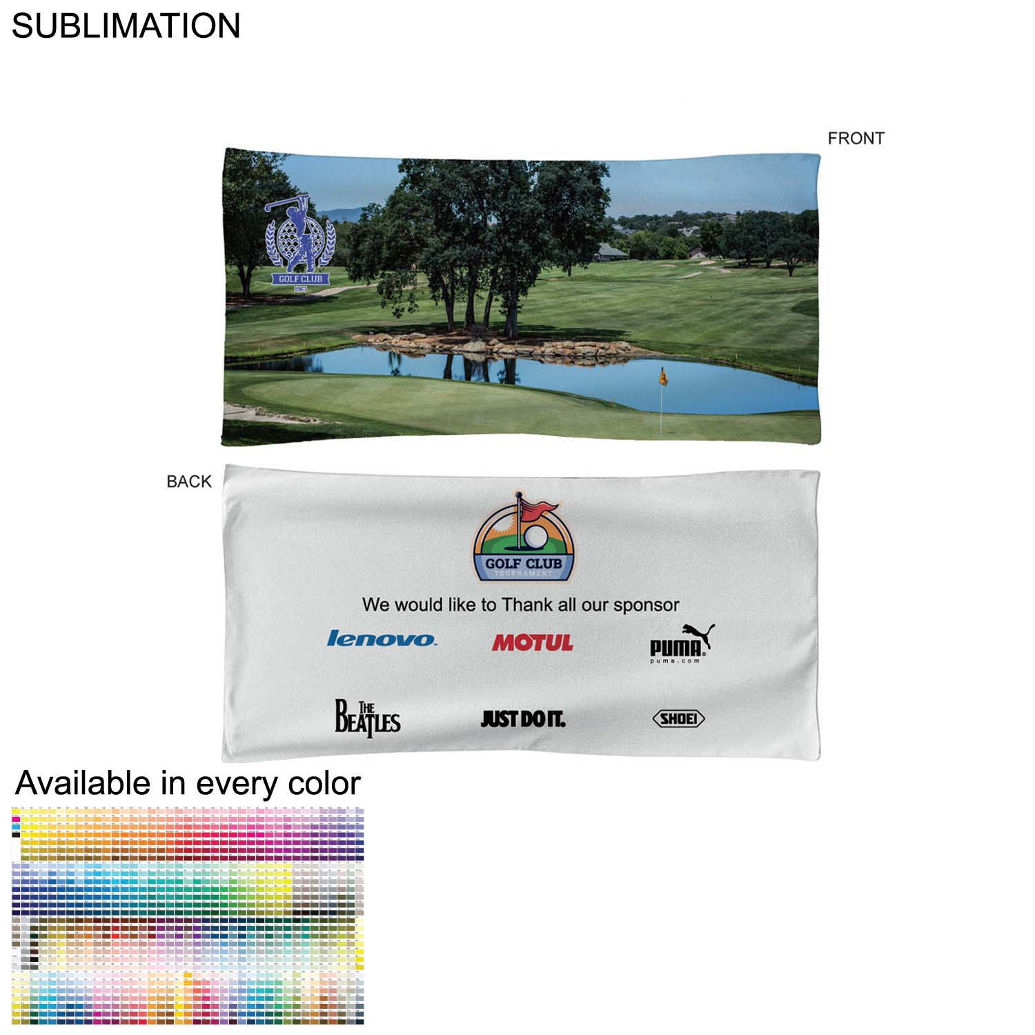 Golf Caddie Tournament Towel in Microfiber Dri-Lite Terry, 20"x40", Sublimated Edge to Edge 2 sides 5