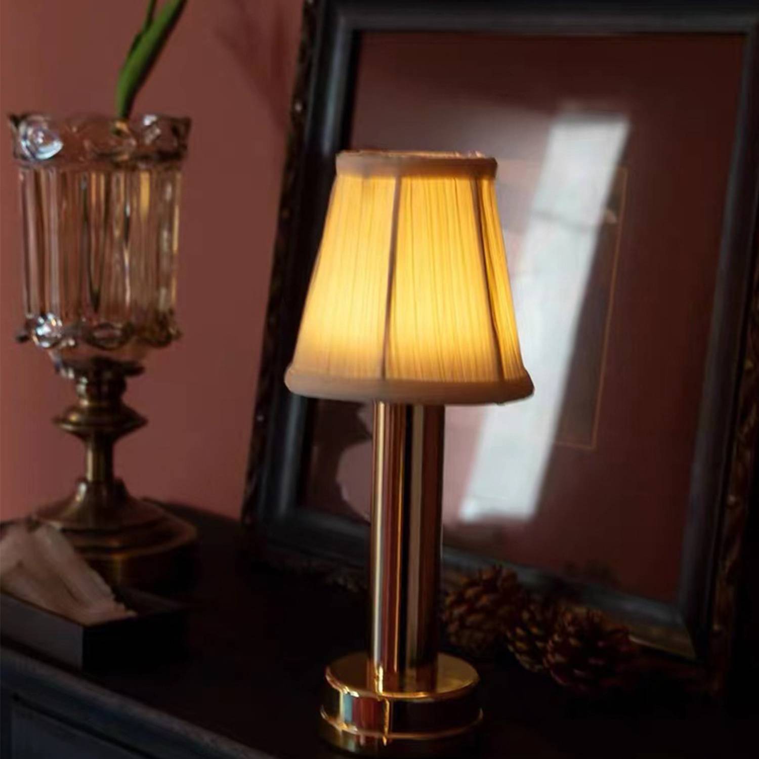 Metal Table Lamp Fabric Shade Rechargeable Ambiance 6