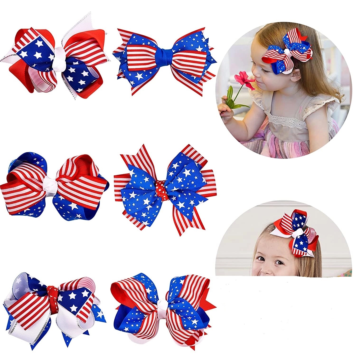 American Flag Hair Bow Clips 3