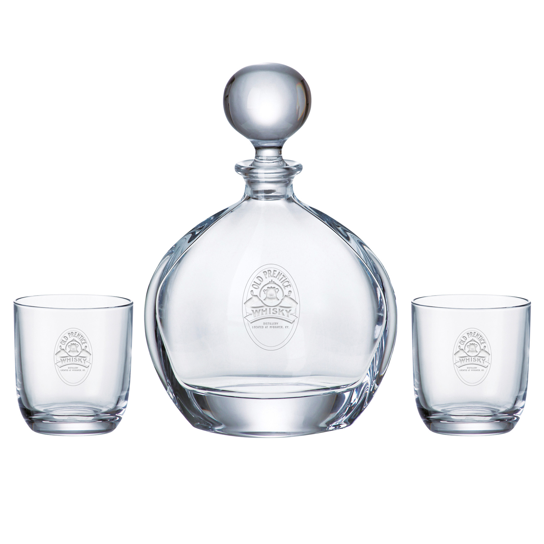 Orbit Round Decanter (27 oz.) with Two Matching (10.5 oz.) Orbit Rocks Glasses (3 Piece Set)