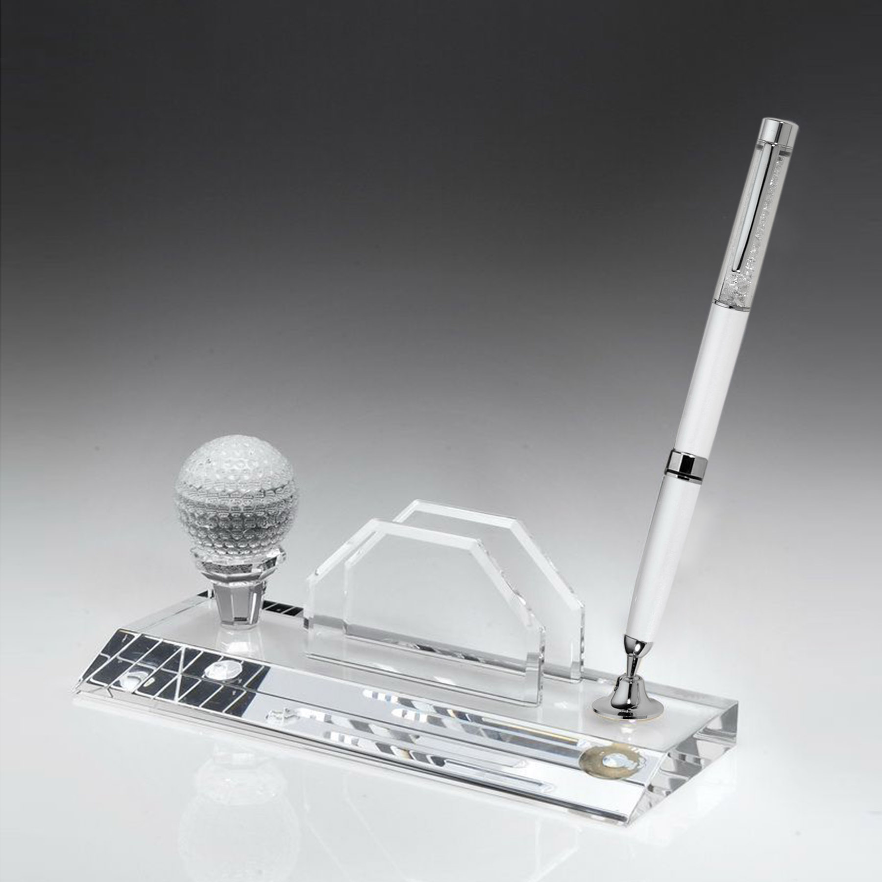 Desktop,Award- Business card holder with Golf Pen Set w/ White Ballpoint Pen_D705CA 1