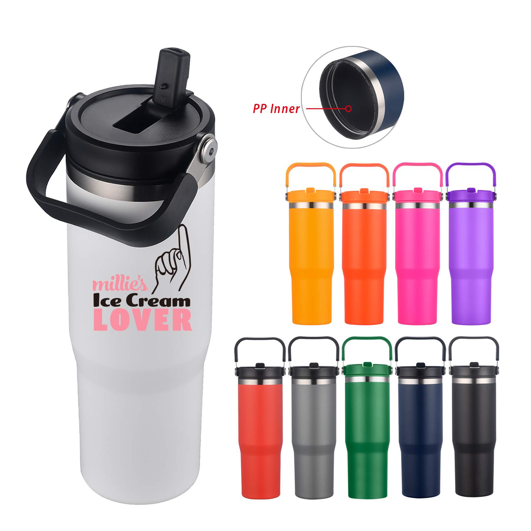 30 oz. Double Wall Travel Mug with Straw Lid & Carry Handle 11