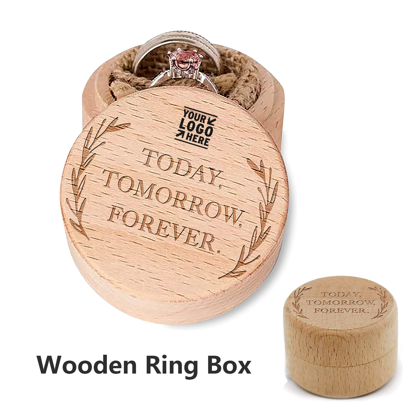 TODAY TOMORROW FOREVER Engraved Rustic Vintage Wood Engagement Jewelry Storage Ring Box 2