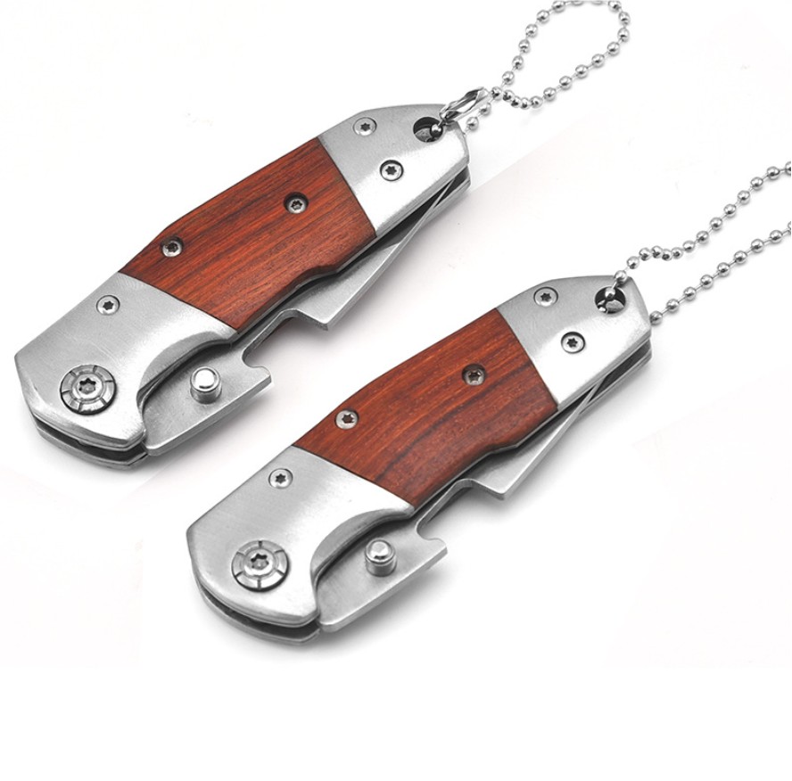 Stainless Steel Folding Pocket Knife with Wooden Handle 1