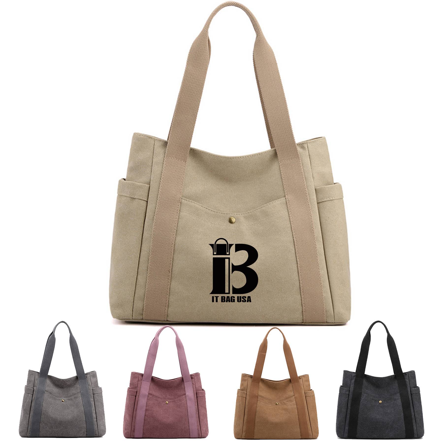 Canvas Multi-pocket Tote bags for women, custom tote bag with logo imprint 4