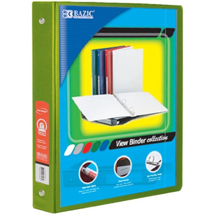 1" 3 Ring View Binders - Lime Green 2 Pockets 1