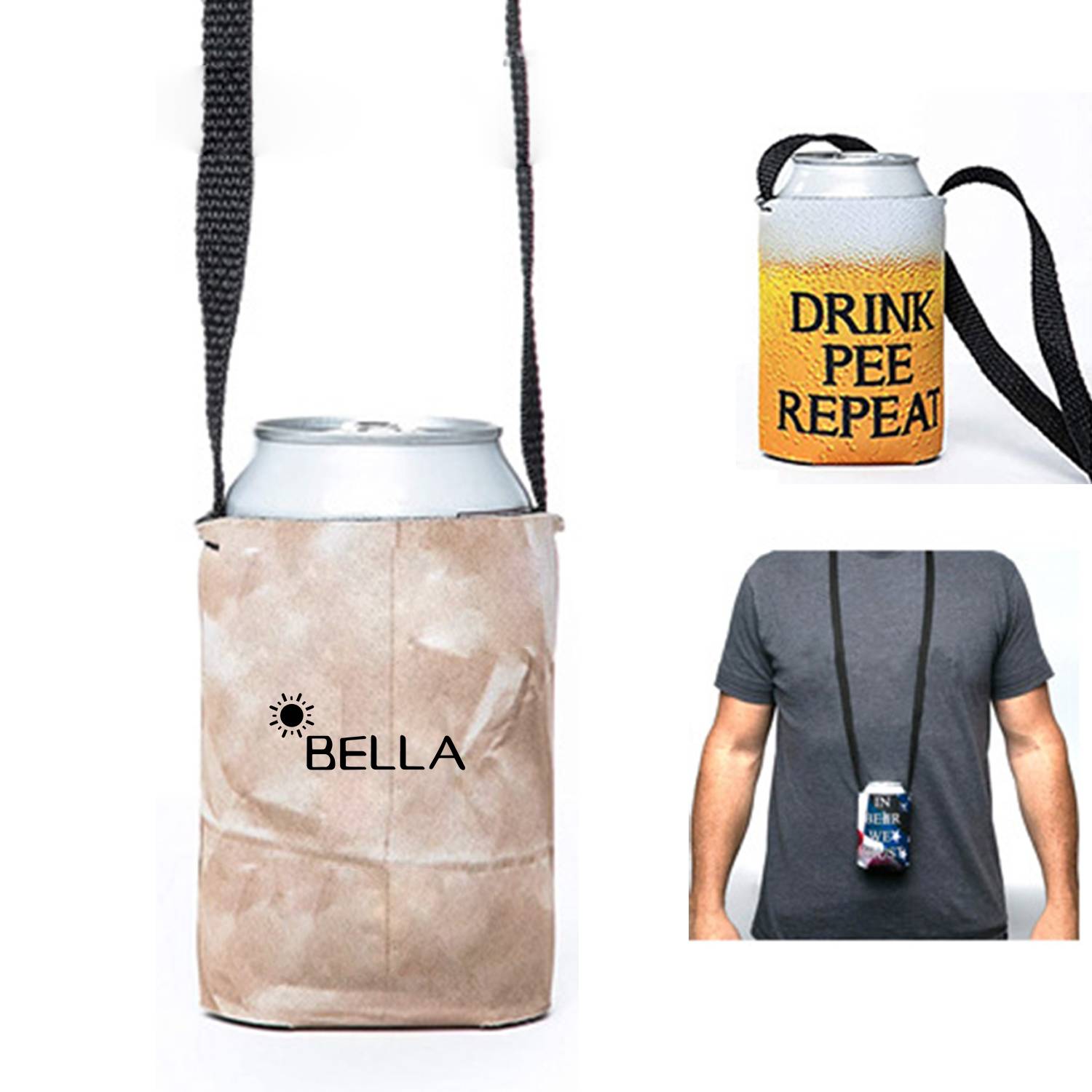 Neoprene Beverage Can Cover with Lanyard, custom koozie with logo imprint 6