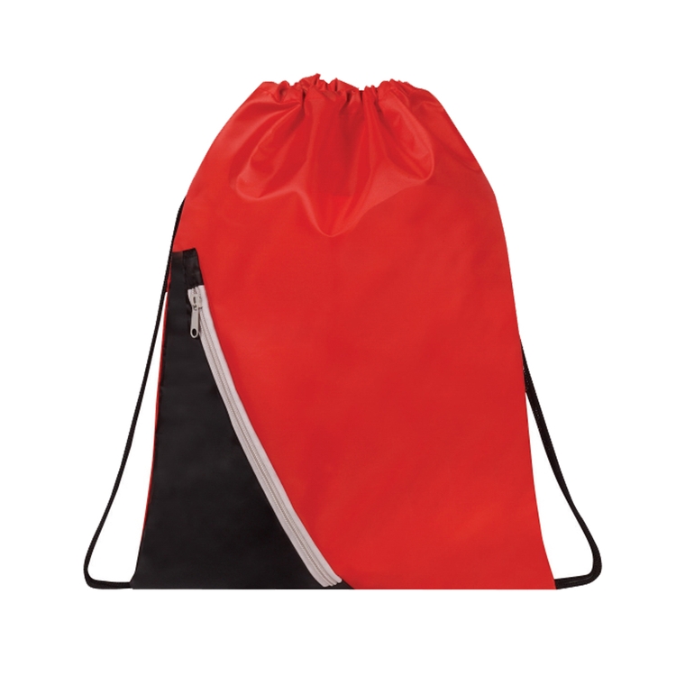 210D nylon front zipper pocket drawstring cinch backpack 4
