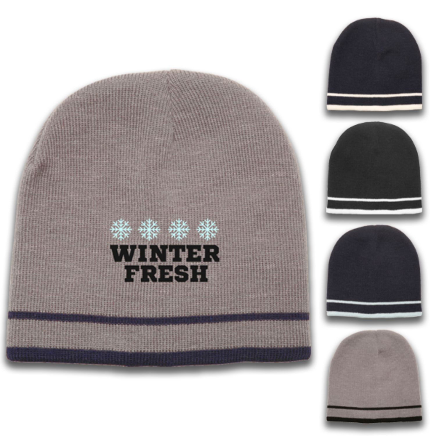 Acrylic Knit embroidered beanies w/ Double stripe 2