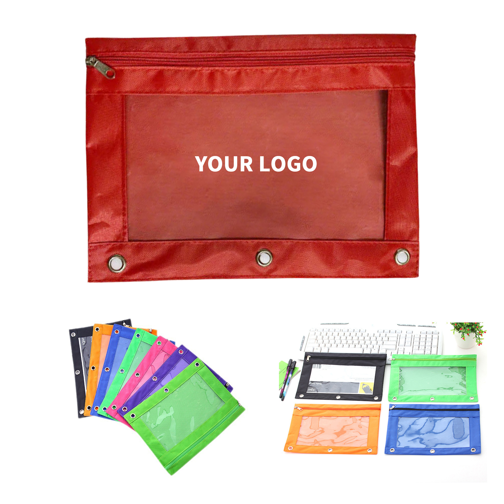 Three Hole Zipper Pencil Pouch 7.1" x 9.8" 13