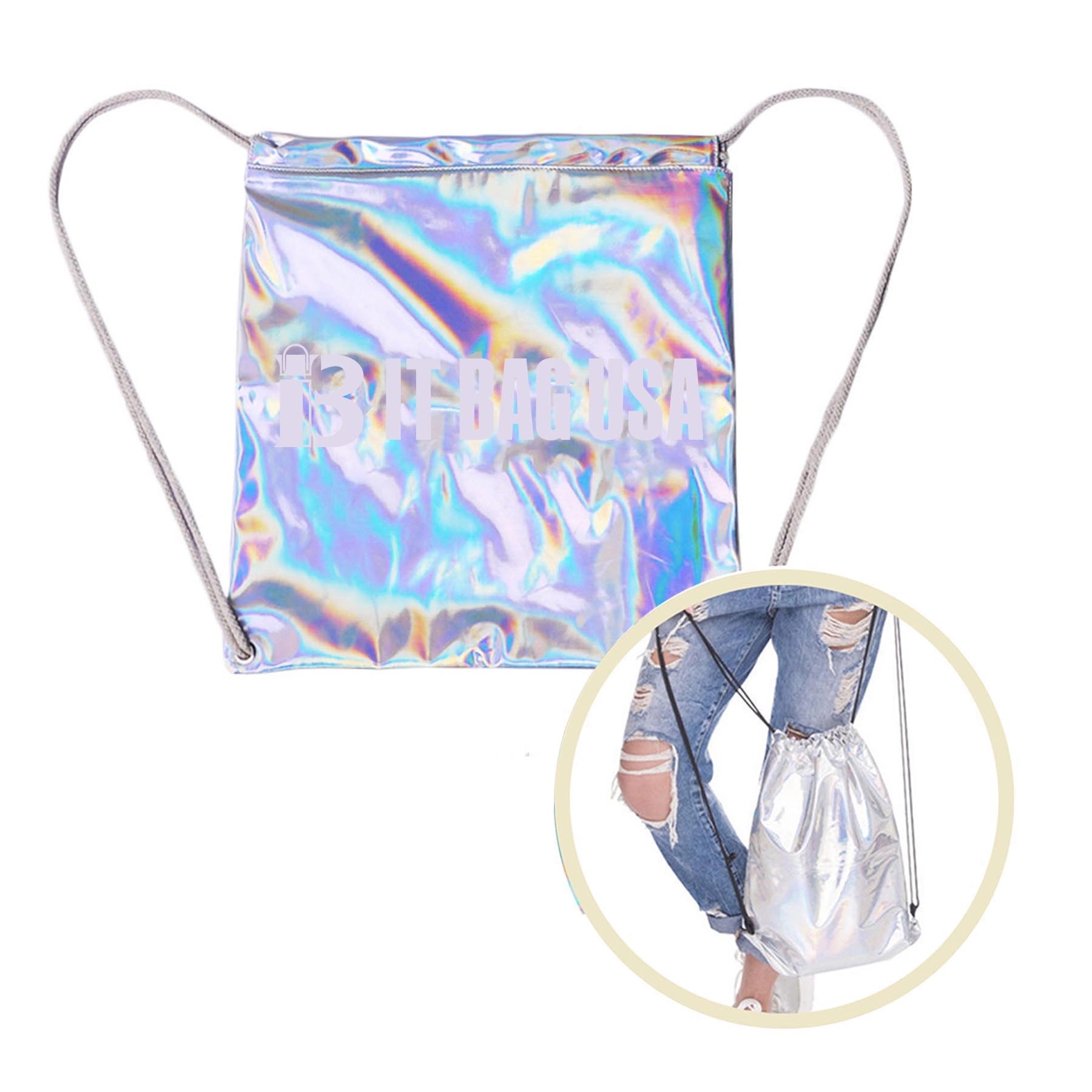 Pu Metallic Sport Drawstring Backpack Bag 2