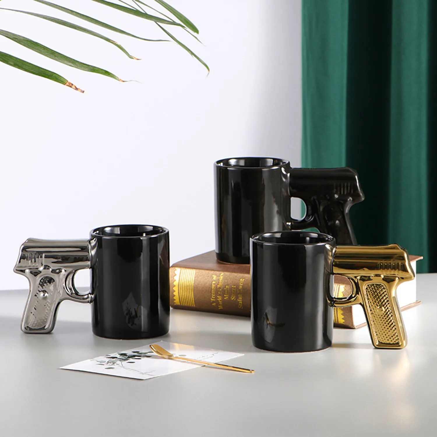 Ceramic Cup Gold Silver Pistol Mug 3