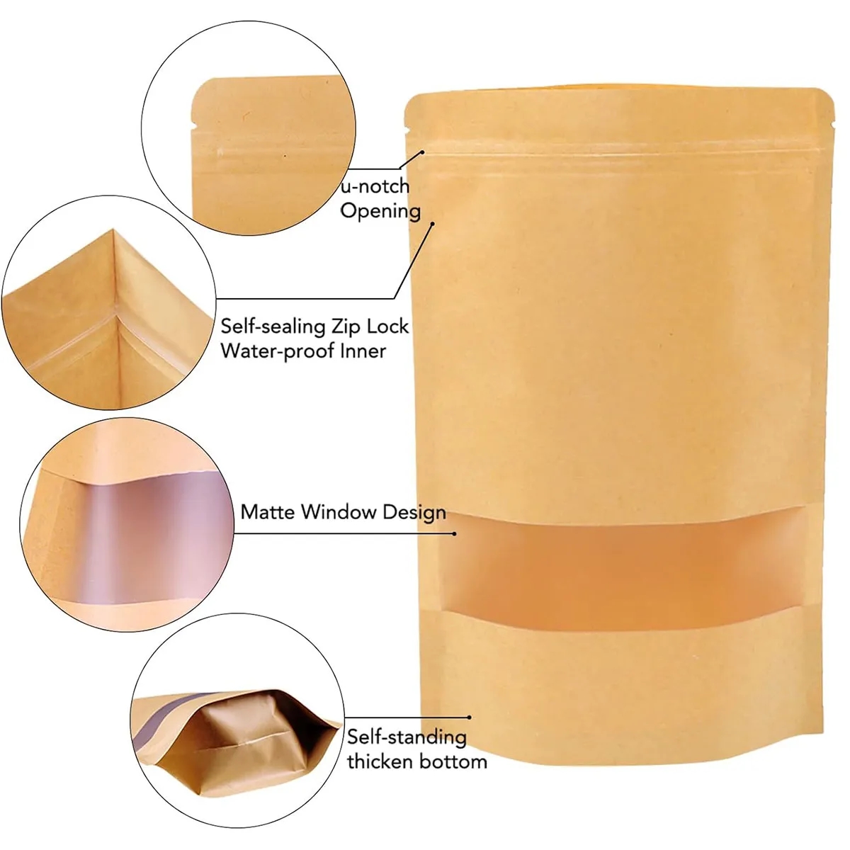 Food Packaging Bags Stand Up Pouches Paper Sealable Window 3