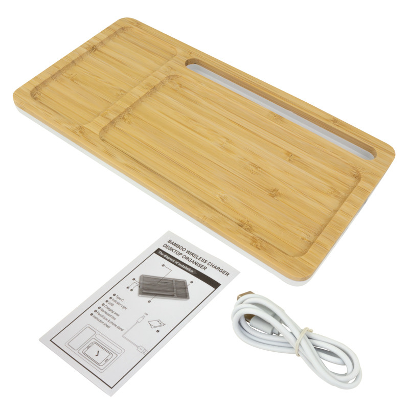 Bamboo Wireless Charging Pad and Desktop Organizer 11