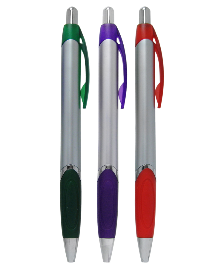 Union Printed "Vages" Silver Barrel Clicker Pen w/ Colored Rubber Grip 2