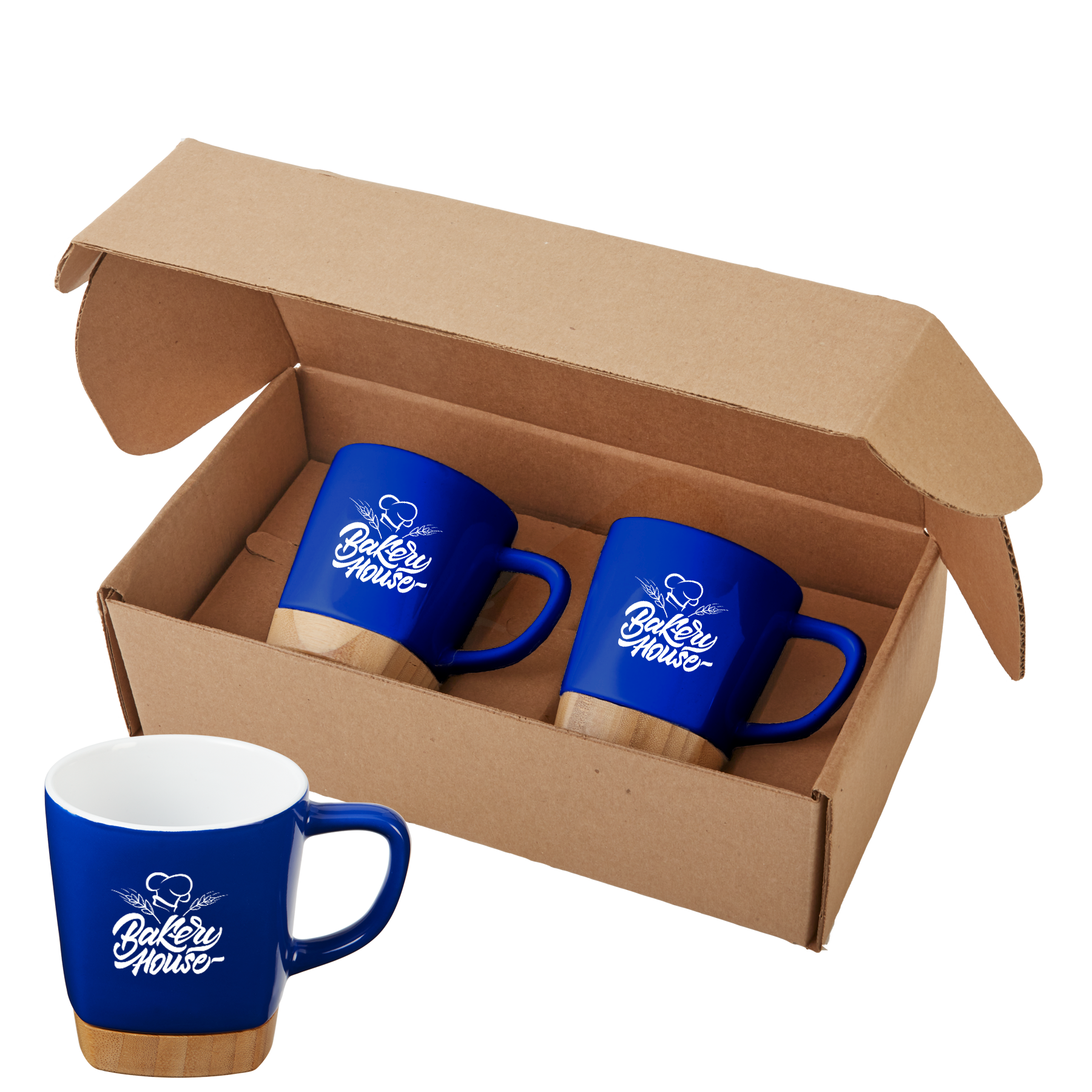 11 Oz. Ceramic Mugs w/Removable Bamboo Coaster Gift Set 4