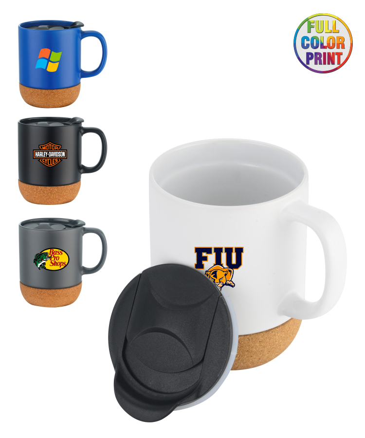 Union Printed - 12oz cork base ceramic mug w/ lid 1