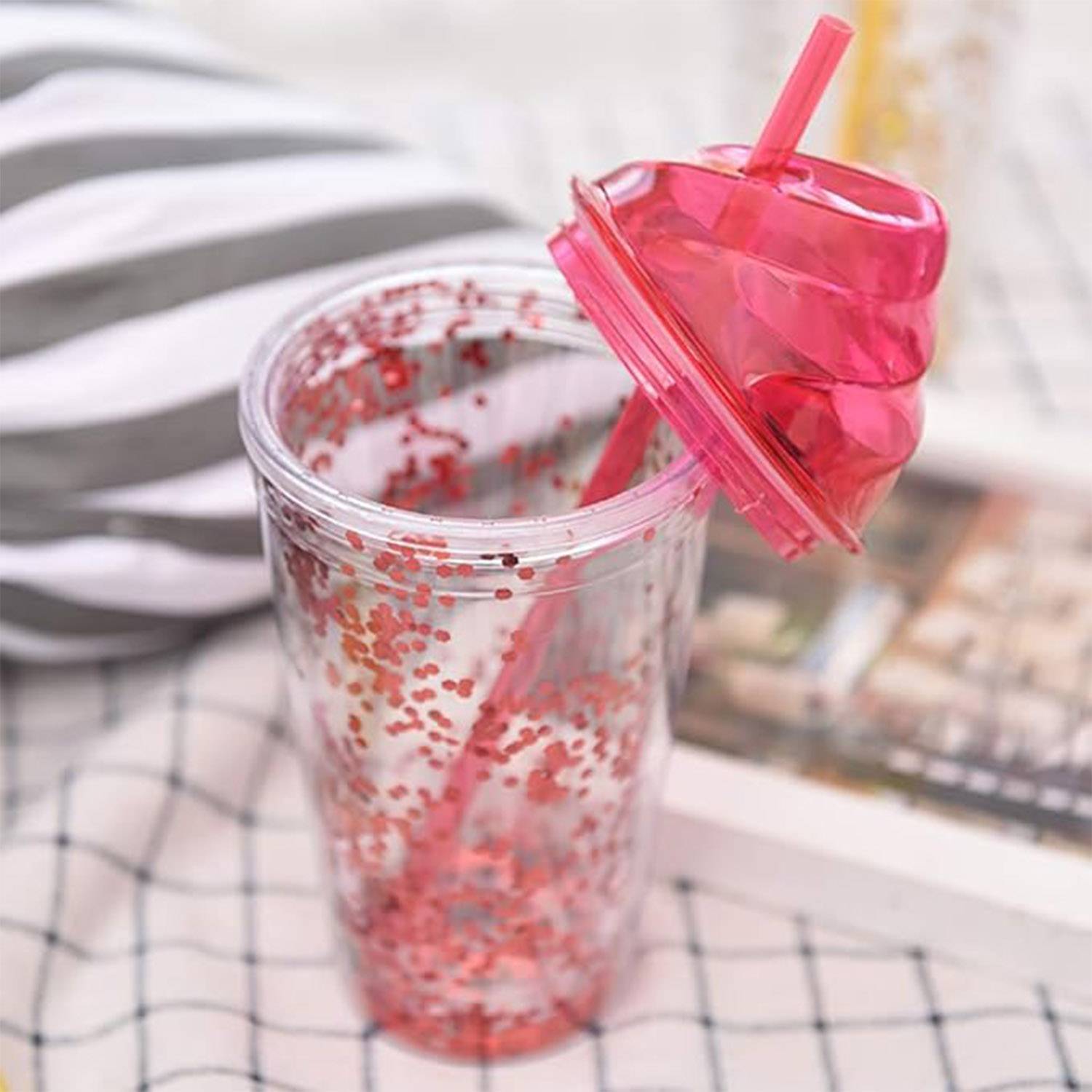 16oz Double-Layer Plastic Cup w/ Straw 5