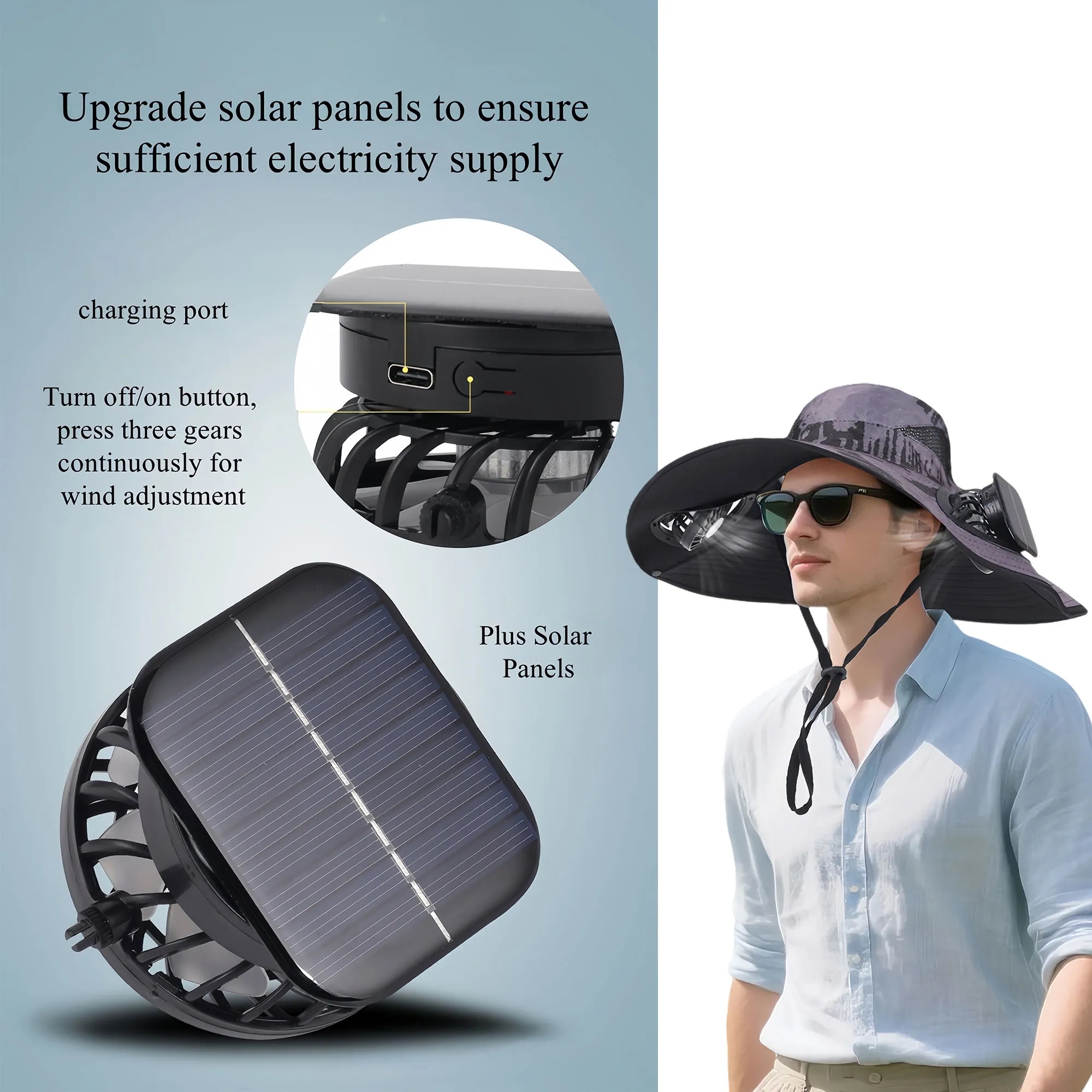 Solar Dual Fan Cooling Hat UV Protection Outdoor 2