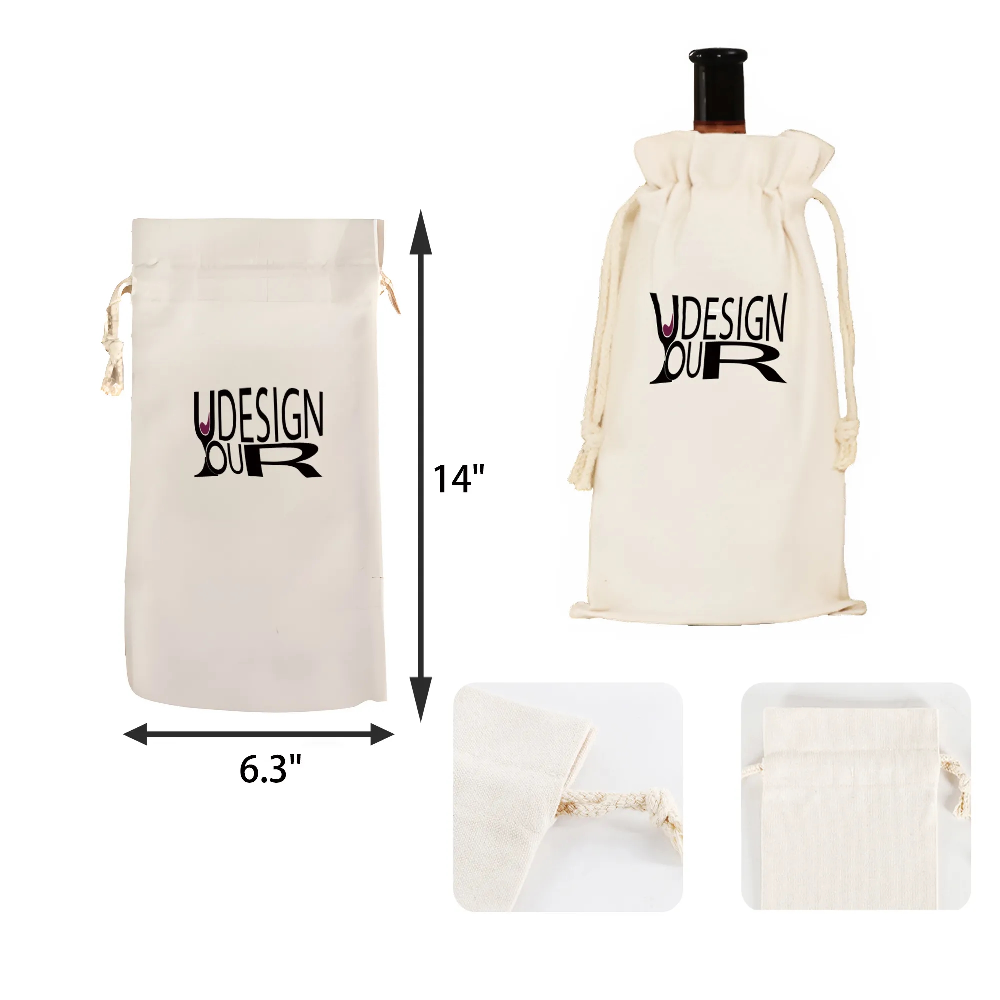 MOQ 50 PCS Drawstring Wine Bottle Canvas Bag 2