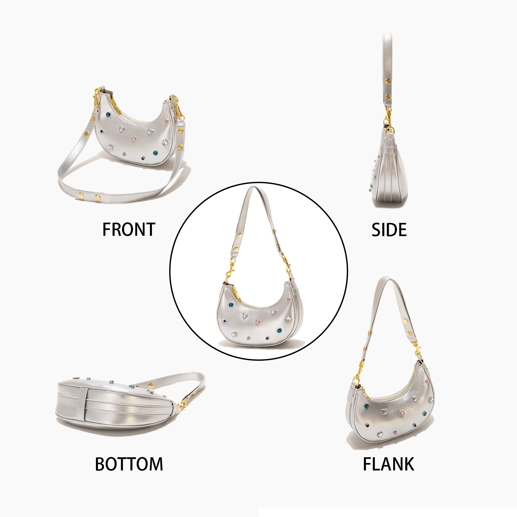 PU Diamond-embellished one-shoulder armpit women's bag 5
