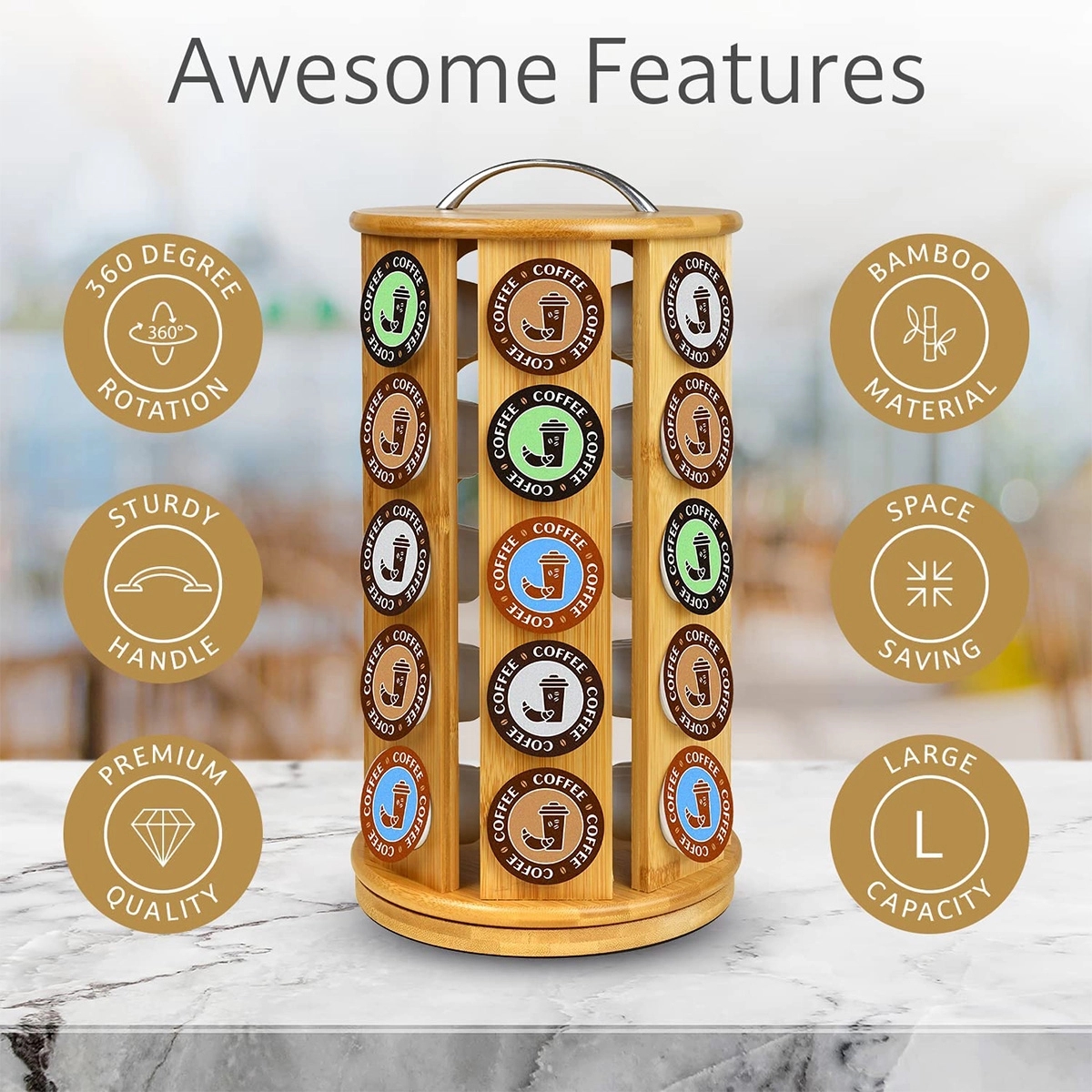 Bamboo Coffee Pod Organizer Compatible With K-Cups 10