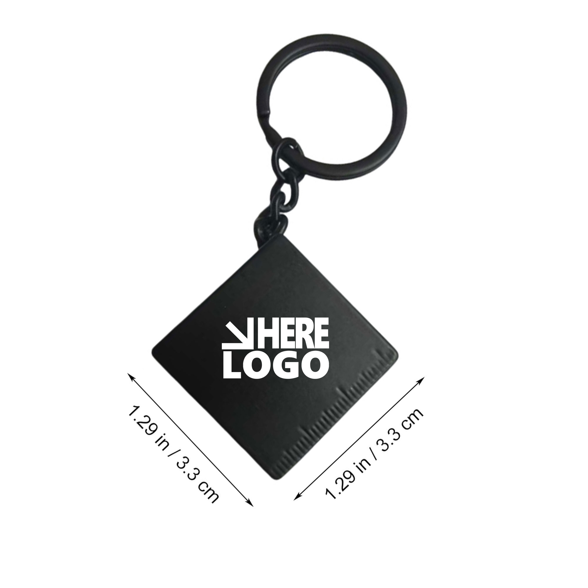 Square Tape Measure Key Chain Tag Black 2
