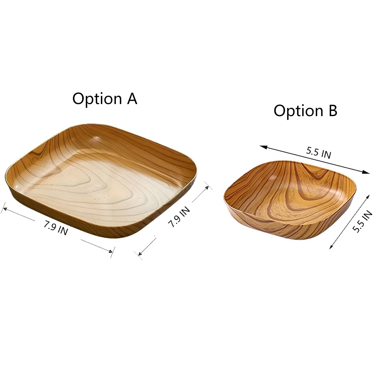 5.5 & 8 IN Faux Wood Grain Plastic Snack Square Plate 8