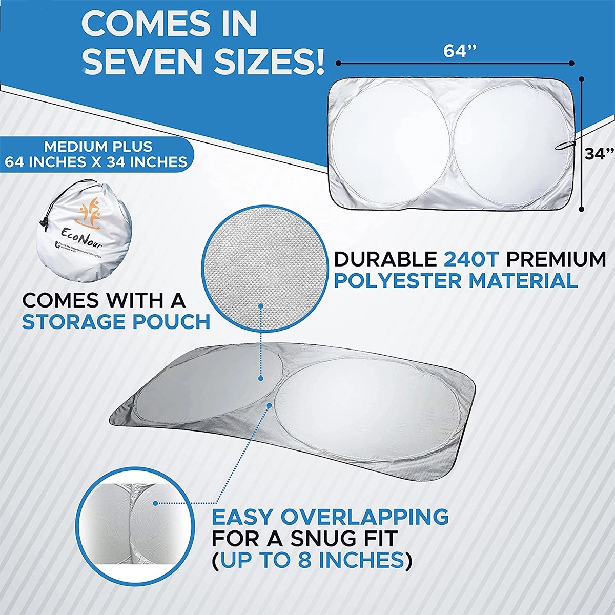 Car Windshield Sun Shade With Storage Pouch 1