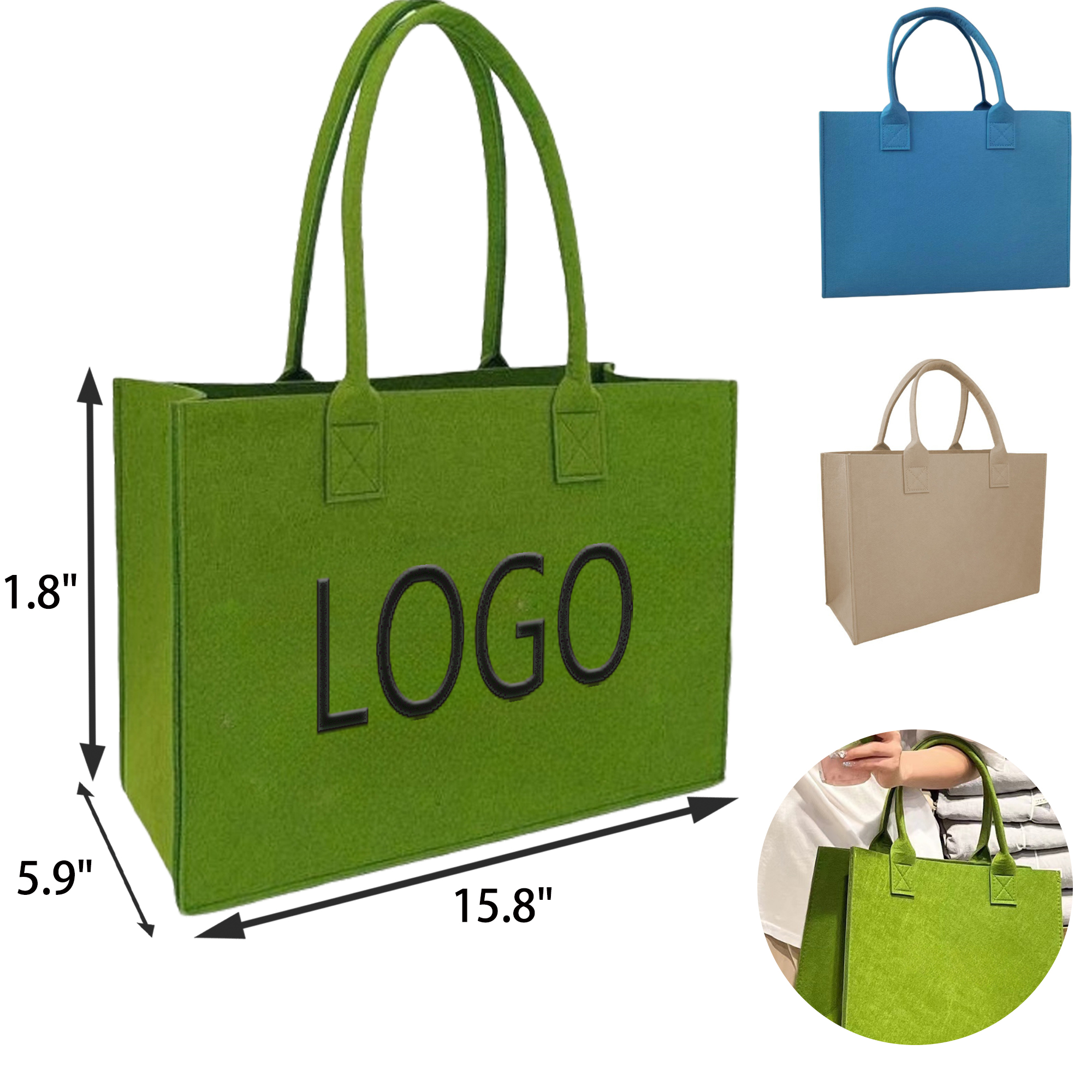 MOQ 50 PCS Portable Felt Tote Bag, custom tote bag with logo imprint 2