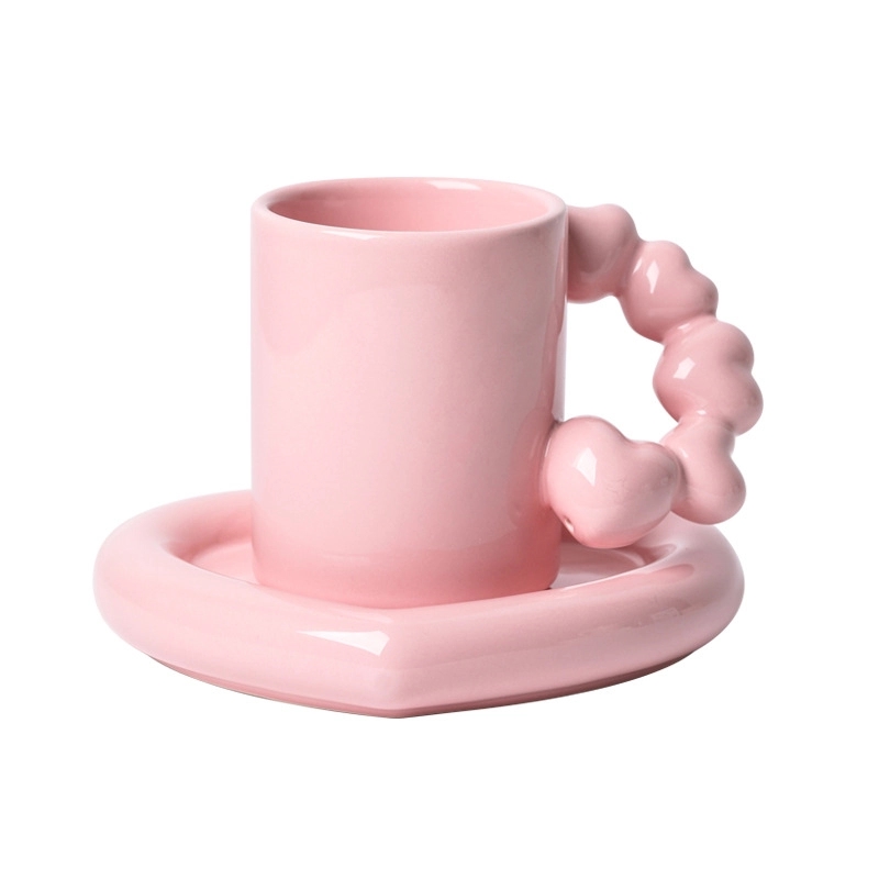 Custom 10 OZ. Ceramic Tea Cup Coffee Mug with Saucer Set 2