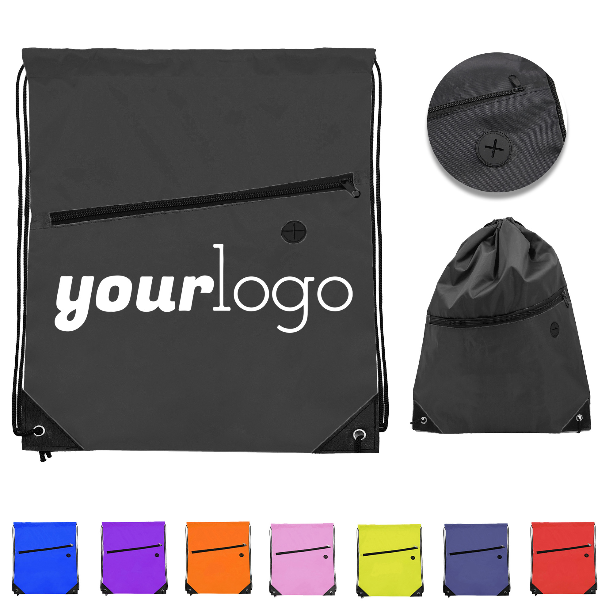 Lightweight Polyester Drawstring Backpack with Zipper 9