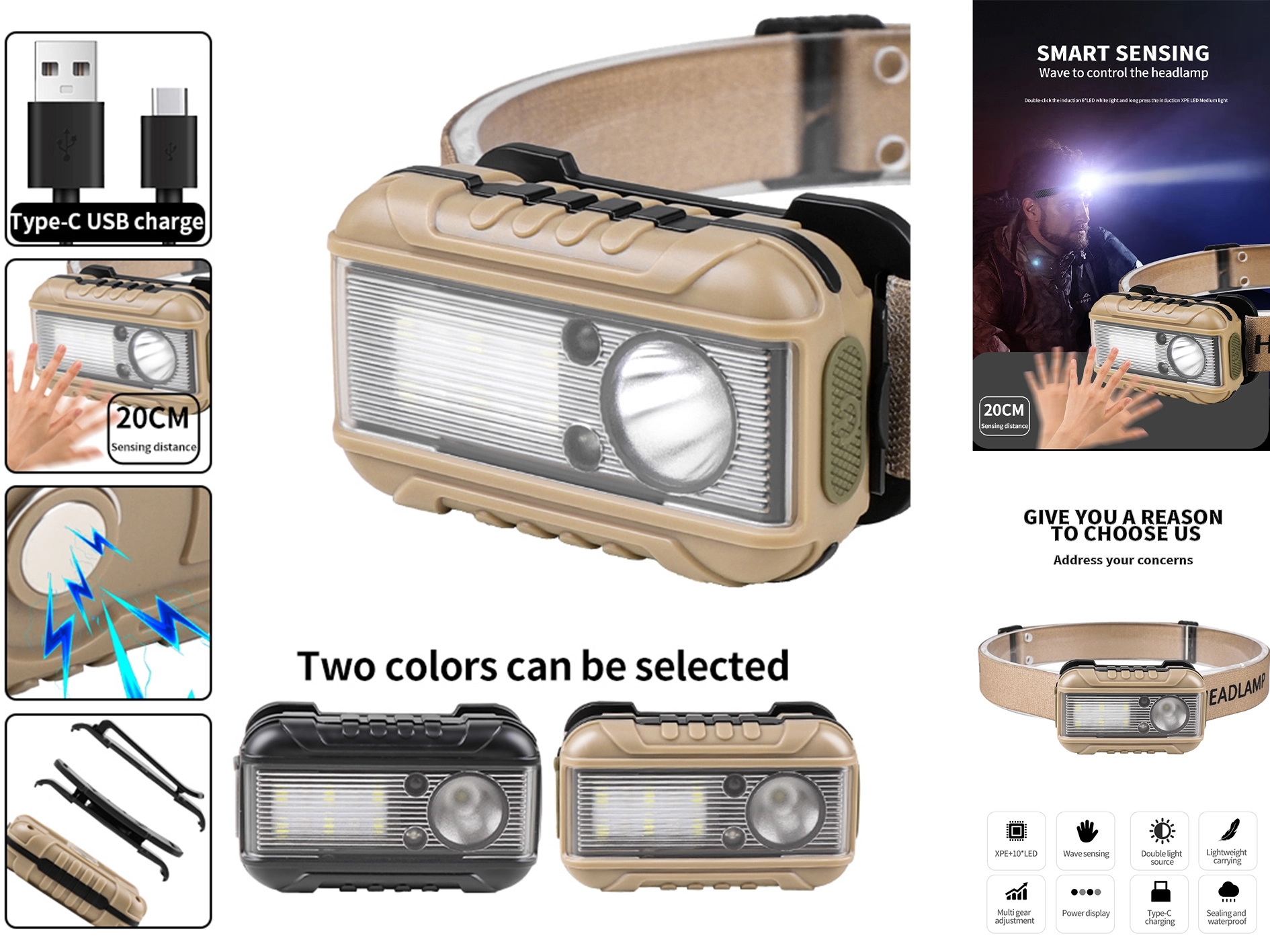 USB Rechargeable Magnetic Sensor Headlight 3