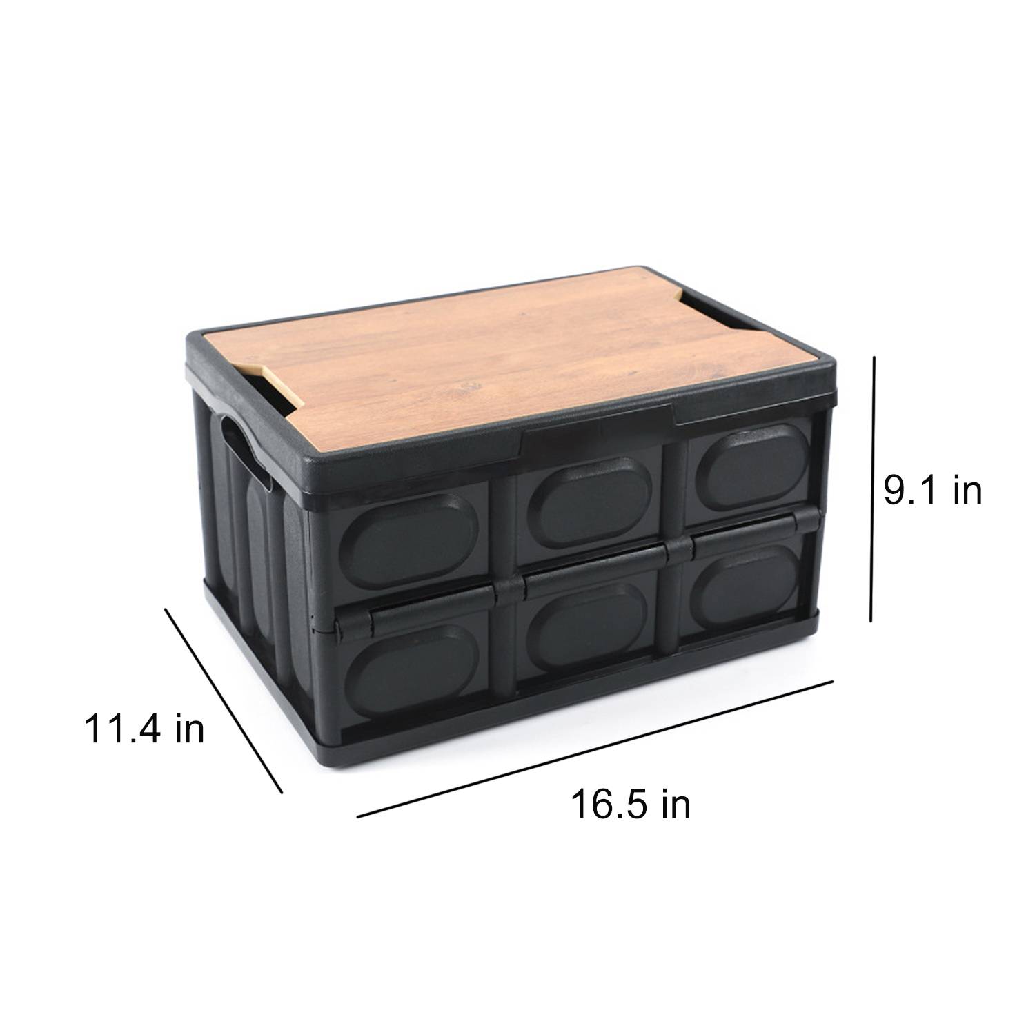 30L Collapsible Plastic Storage Box w/ Wooden Lid 7