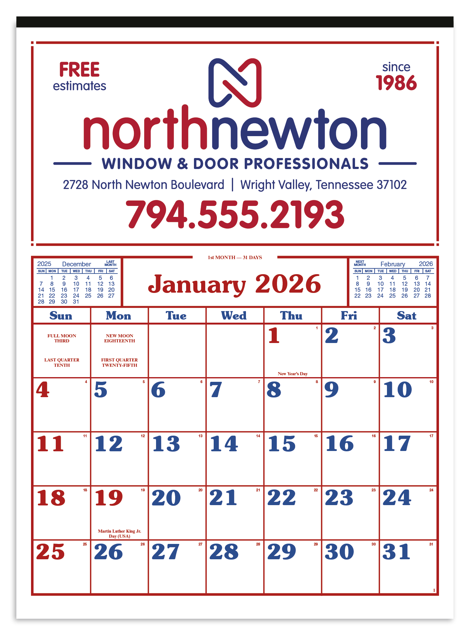 Skinner & Kennedy® Commercial 12-Sheet Calendar 28