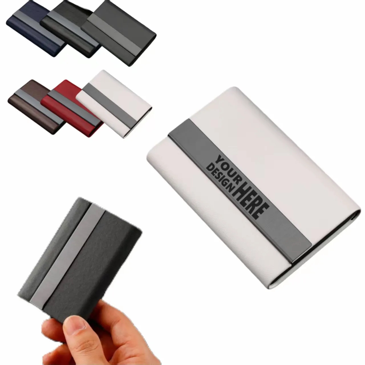 Men's Faux Leather Business Card Holder, Metal Card Case
