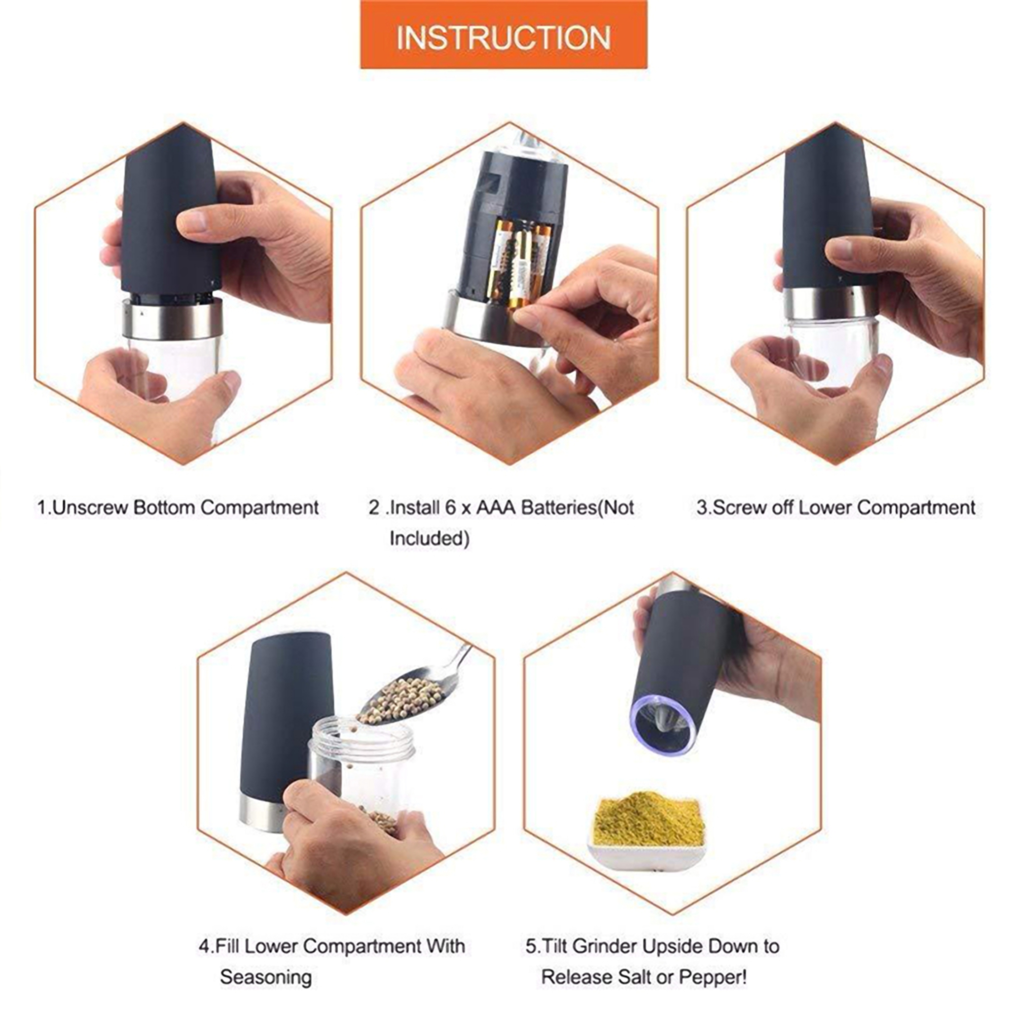 Black Electric Salt and Pepper Grinder 4