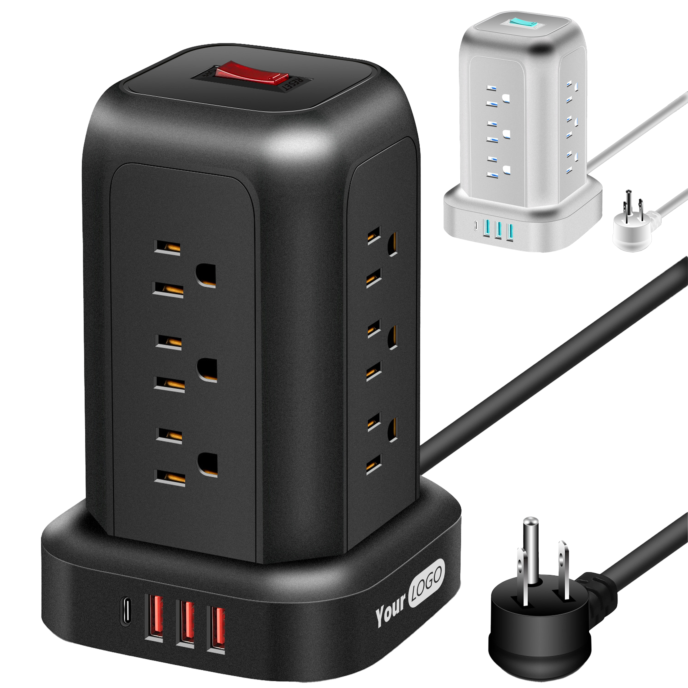 Plastic Compact Surge Protector Power Strip With Usb And Safety Features 4