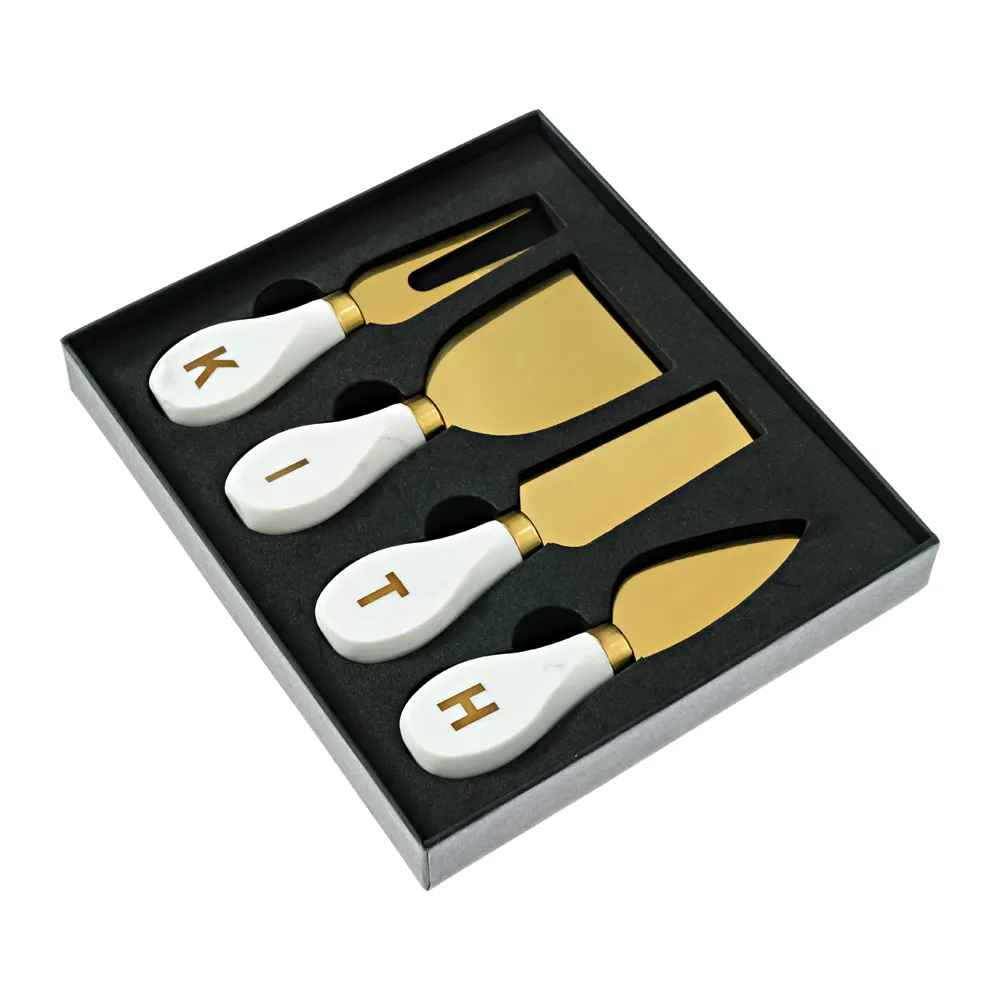 Marble Cheese Fork Set with Brass Inset Logo 5